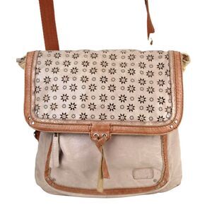 THE SAK BEIGE BROWN GENUINE LEATHER CONVERTIBLE BACKPACK SHOULDER BAG X-BODY